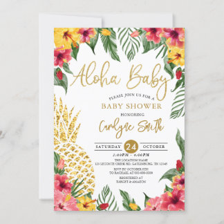 Invitation Aquarelle Tropical Hawaiian Pineappy Baby shower