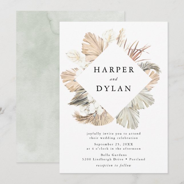 Invitation Aquarelle Tropical Love Floral Mariage (Devant / Derrière)