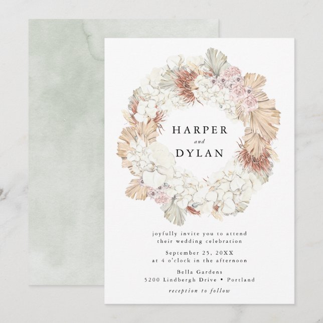 Invitation Aquarelle Tropical Love Floral Mariage Wreath (Devant / Derrière)