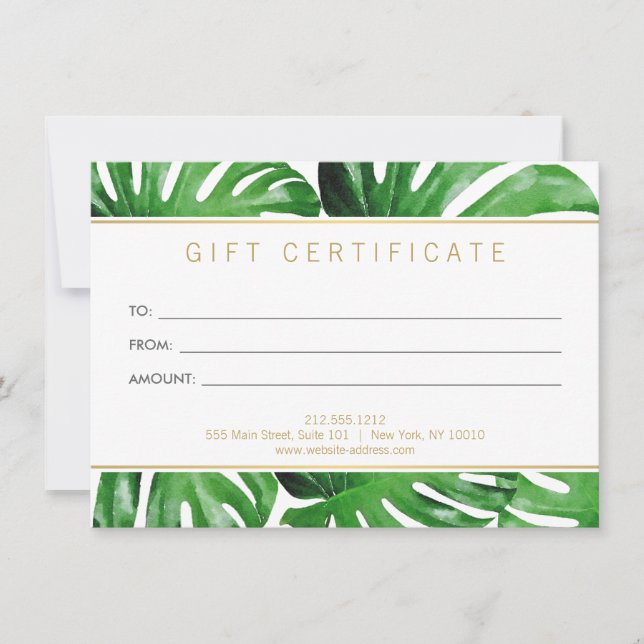 Invitation Aquarelle Tropical Monstera Certificat Cadeau (Devant)