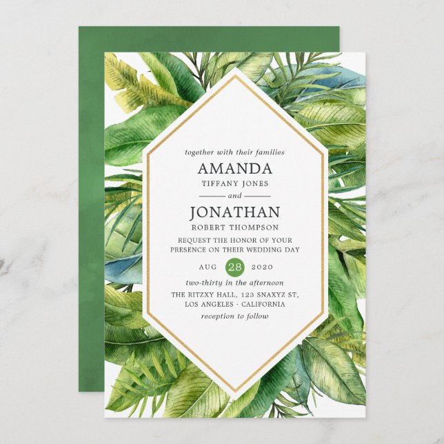 Invitation Aquarelle Tropical Summer Beach Wedding (Devant / Derrière)