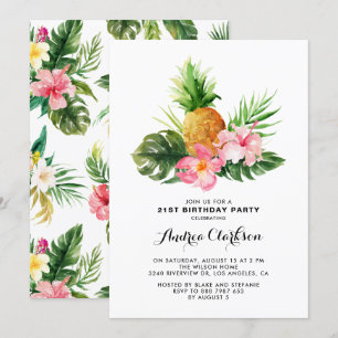 Invitation Aquarelle tropicale ananas Floral Anniversaire