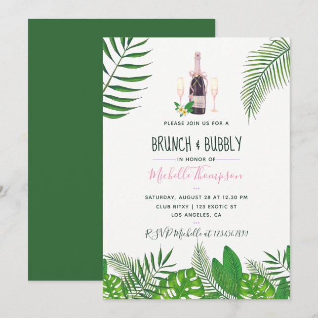 Invitation Aquarelle tropicale Brunch & Fête des mariées mous (Devant / Derrière)