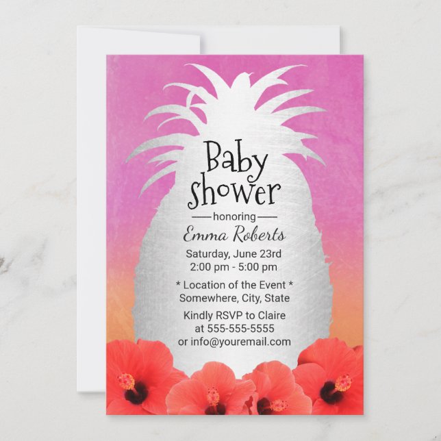 Invitation Aquarelle tropicale d'ananas Baby shower floral (Devant)
