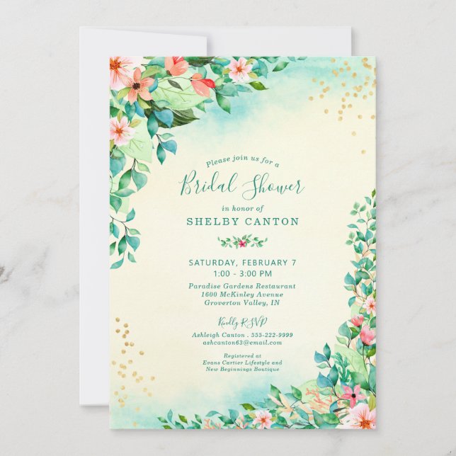 Invitation Aquarelle tropicale Fête des mariées florale (Devant)