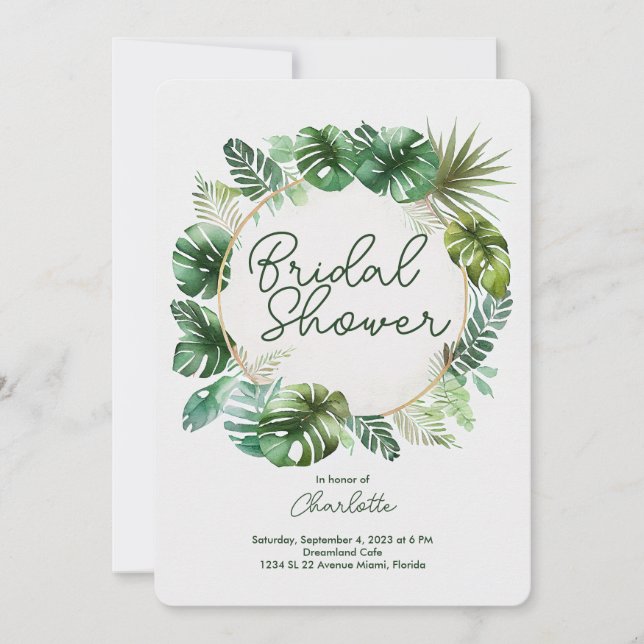Invitation Aquarelle tropicale | FÊTE DES MARIÉES MARIAGE (Devant)