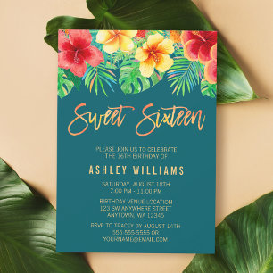 Invitation Aquarelle tropicale Fleurs Douces 16 Anniversaire