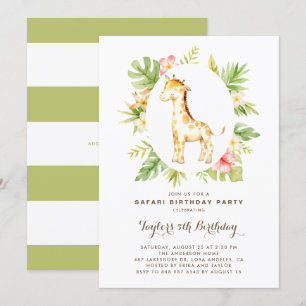 Invitation Aquarelle tropicale Giraffe Safari Anniversaire de