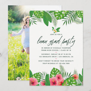 Invitation Aquarelle tropicale Luau Graduation Party Photo