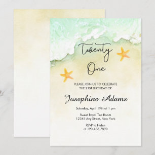 Invitation Aquarelle tropicale Ocean Beach 21e anniversaire