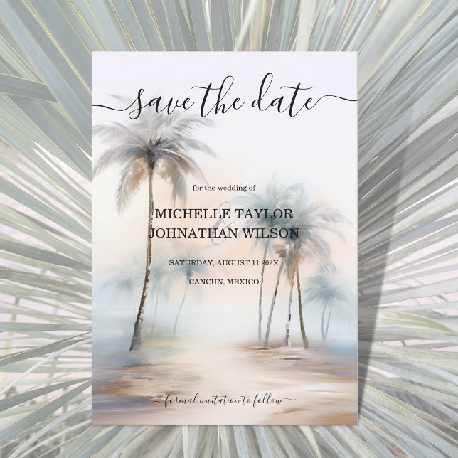 Invitation Aquarelle tropicale Palm Beach Destination Mariage (Créateur téléchargé)