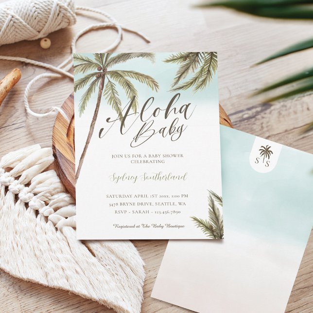 Invitation Aquarelle tropicale Palmiers Aloha Baby shower (Tropical Watercolor Palm Trees Aloha Baby Shower Invitation)