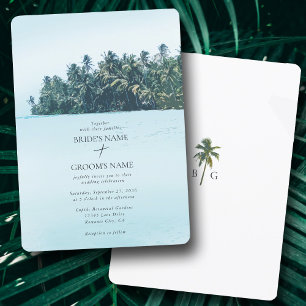 Invitation Aquarelle tropicale Palms & Mariage de plage