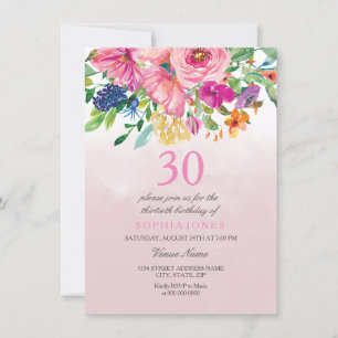 Invitation Aquarelle tropicale rose Blush 30e anniversaire