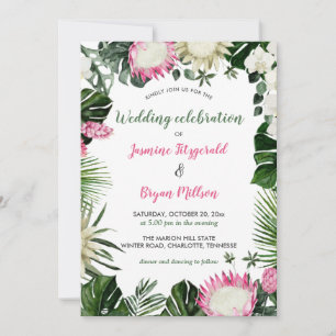 Invitation Aquarelle tropicale rose Protea Mariage