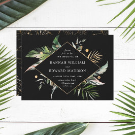 Invitation Aquarelle tropicale sauvage Foliage Mariage noir