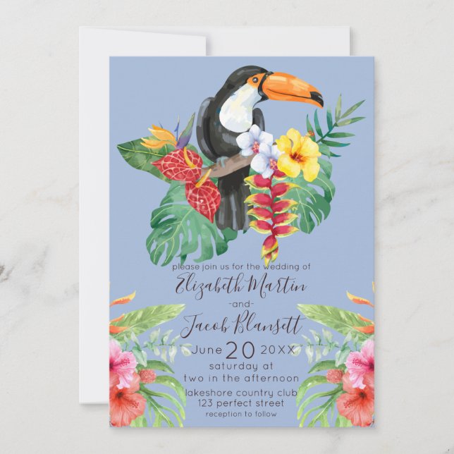 Invitation Aquarelle tropicale Toucan & Hibiscus Mariage (Devant)