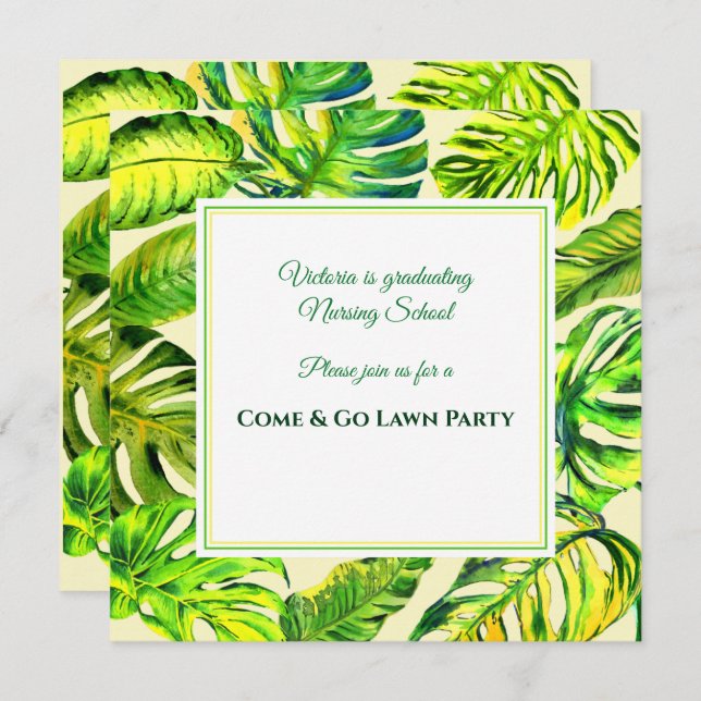 Invitation Aquarelle tropicale verte Feuilles (Devant / Derrière)