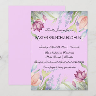 Invitation Aquarelle Tulipe Florale Pâques Brunch & Chasse au