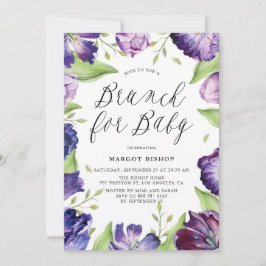 Invitation Aquarelle Tulipes pourpres Cadre Baby shower Brunc