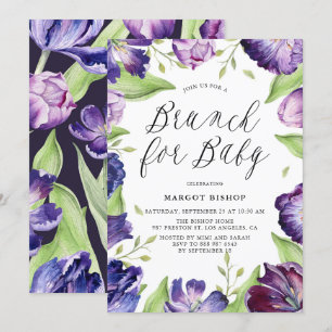 Invitation Aquarelle Tulipes pourpres Cadre Baby shower Brunc