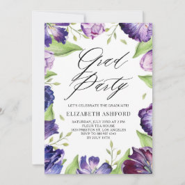 Invitation Aquarelle Tulipes pourpres Floral Frame Graduation