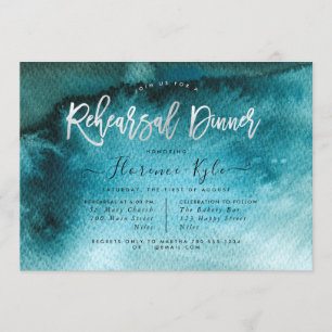 Invitation Aquarelle Turquoise Bleu+Faux Dîner de répétition