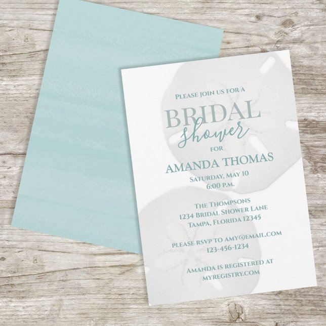 Invitation Aquarelle Turquoise Bord de mer Sable Dollar Éléga (Créateur téléchargé)