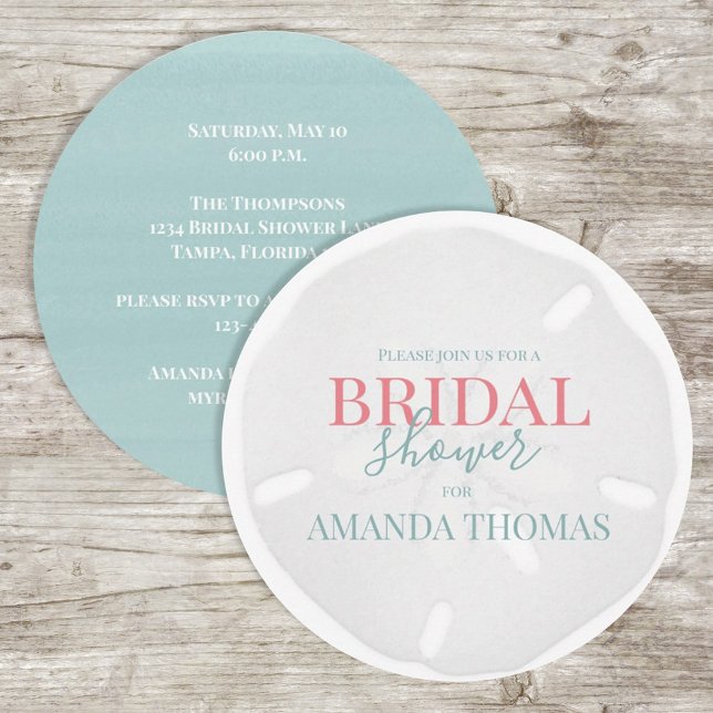 Invitation Aquarelle Turquoise Bord de mer Sable Dollar Éléga (Créateur téléchargé)