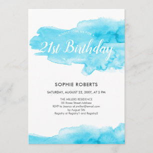 Invitation Aquarelle Turquoise Color Splash 21e anniversaire