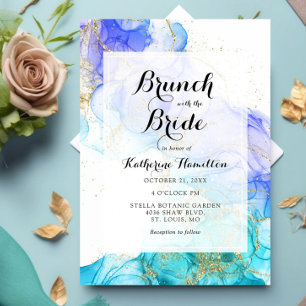 Invitation Aquarelle turquoise et brunch nuptial or