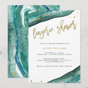 Invitation Aquarelle Turquoise et Gold Geode Lingerie Douche
