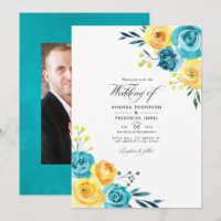 Aquarelle turquoise et jaune Mariage floral Inv