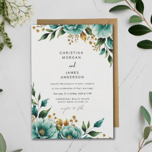 Invitation Aquarelle turquoise Florale Botanique Printemps Ma