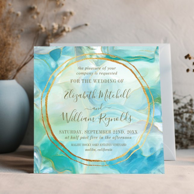 Invitation Aquarelle Turquoise Gemstone | Mariage des anneaux (Créateur téléchargé)