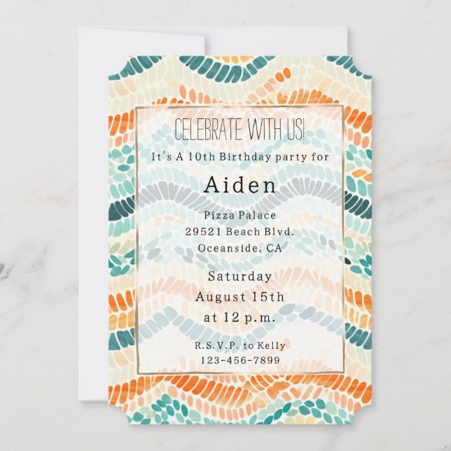 Invitation Aquarelle turquoise Orange Peach (Devant)