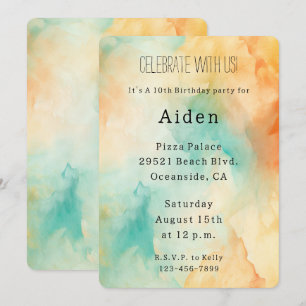 Invitation Aquarelle Turquoise Orange Peach