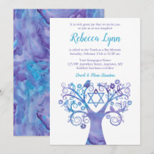 Aquarelle Turquoise violette Arbre Bat mitzvah de 