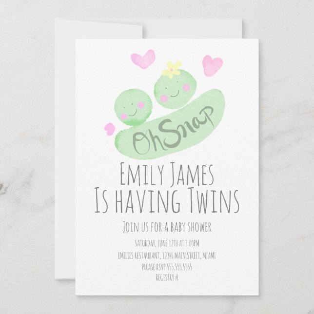Invitation Aquarelle Twins Pois Baby shower (Devant)