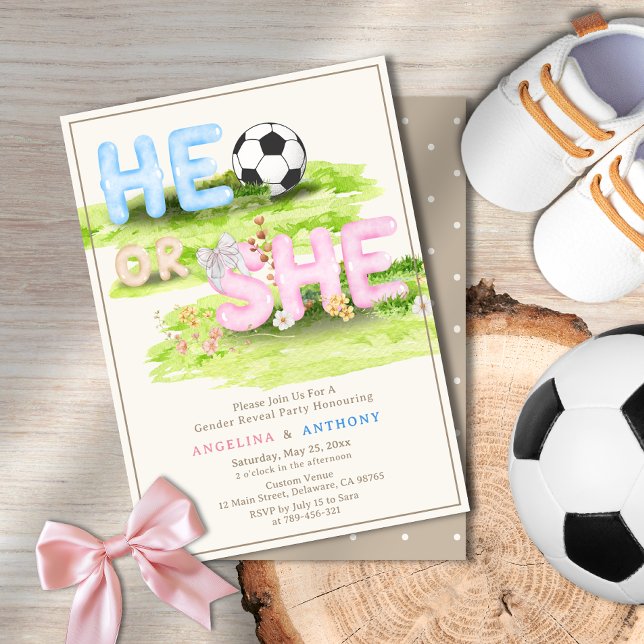 Invitation Aquarelle Typographie Football Fleurs sauvages Lui (Watercolor Typography Soccer Wildflowers He or She Invitation)