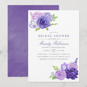Invitation Aquarelle ultra violette Fête des mariées florale
