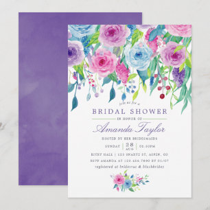 Invitation Aquarelle ultra violette Fête des mariées florale