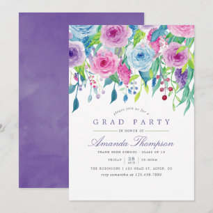 Invitation Aquarelle ultra violette Floral Graduation Party