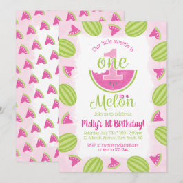 Invitation Aquarelle un dans un Melon 1er Anniversaire rose