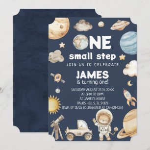 Invitation Aquarelle Un petit pas Espace Animaux Anniversaire