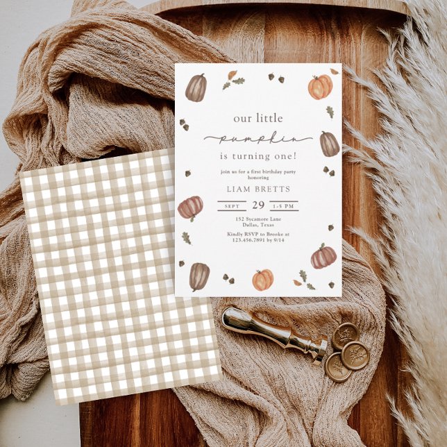 Invitation Aquarelle Un peu Citrouille Premier anniversaire (Créateur téléchargé)