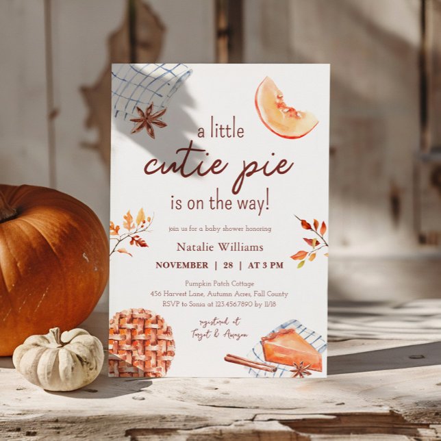 Invitation Aquarelle Une Cutie Pie Est Sur Le Chemin Baby sho (Créateur téléchargé)