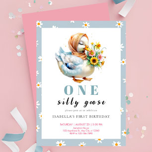 Invitation Aquarelle Une Oie Ridicule Fleur Sauvage 1er Anniv