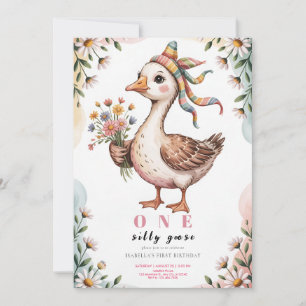 Invitation Aquarelle Une Oie Ridicule Fleur Sauvage 1er Anniv