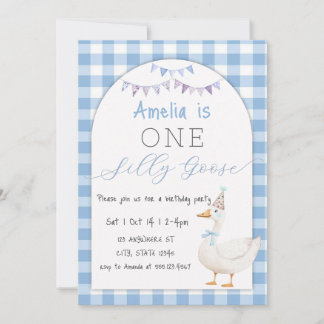 Invitation Aquarelle Une oie soie En vichy 1er anniversaire